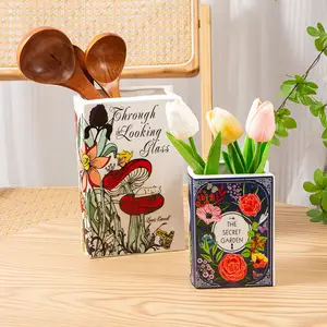 Vas bentuk buku lucu mewah Nordic vas buku keramik dekorasi rumah ruang tamu kantor kustom untuk bunga