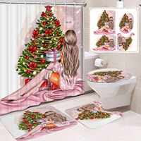 Rideau de Douche en Polyester Imprimé Personnalisé Résistant à la Décoloration, Motif Bonhomme de Neige, Sapin de Noël, Père Noël, Imperméable, OEM ODM