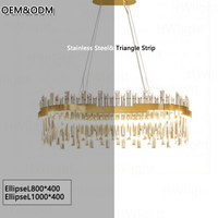 Lustre ovale de luxe en acier inoxydable et cristal, doré, 800*400MM, pour usage intérieur, luminaire suspendu pour salle à manger, salon, chambre, décoration de plafond