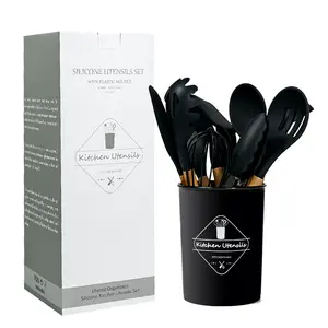 Accessoires de cuisine best-seller Ensemble d'ustensiles en silicone Ustensiles de cuisine antiadhésifs avec support