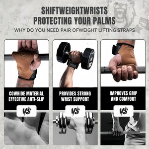 Sangles de musculation en cuir marron avec logo personnalisé, poignées de gymnastique robustes pour soulevés de terre, shrugs, rames avec barre, équipement de powerlifting - Product Image 6