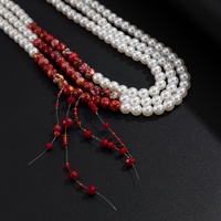 Chaîne de pantalon Hiphop à pampilles superposées avec perles rouges et perles d'imitation blanches, unisexe, pour la décoration de jeans streetwear gothique, bijoux de mode