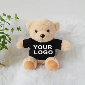 Mainan Aurora Jiangsu hadiah promosi murah boneka binatang lucu Logo kustom beruang Teddy dengan kemeja hitam putih