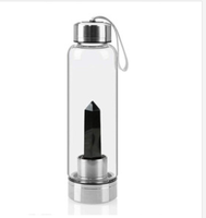 Tasse à eau potable en verre de guérison avec LOGO personnalisé bouteille d'eau infusée en cristal à pointe d'obélisque à énergie magique