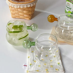 Design de mode 280ml en forme de <span class=keywords><strong>gourde</strong></span> tasse transparente en verre à haute teneur en borosilicate avec poignée en boule tasse à lait de café - Product Image 1