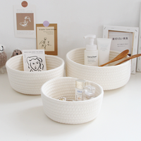 Panier en corde de coton tressé, bac de rangement, boîte organisatrice, fait main, écologique, style nordique, pour bureau, cosmétiques, collations, placard, couloir, chambre