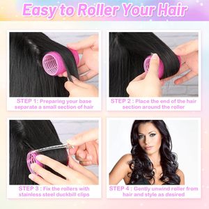 Bigoudis en plastique sans chaleur, type cylindre à clipser, pour boucler les cheveux avec pinces, diamètre 32 mm, violet et jaune - Product Image 3