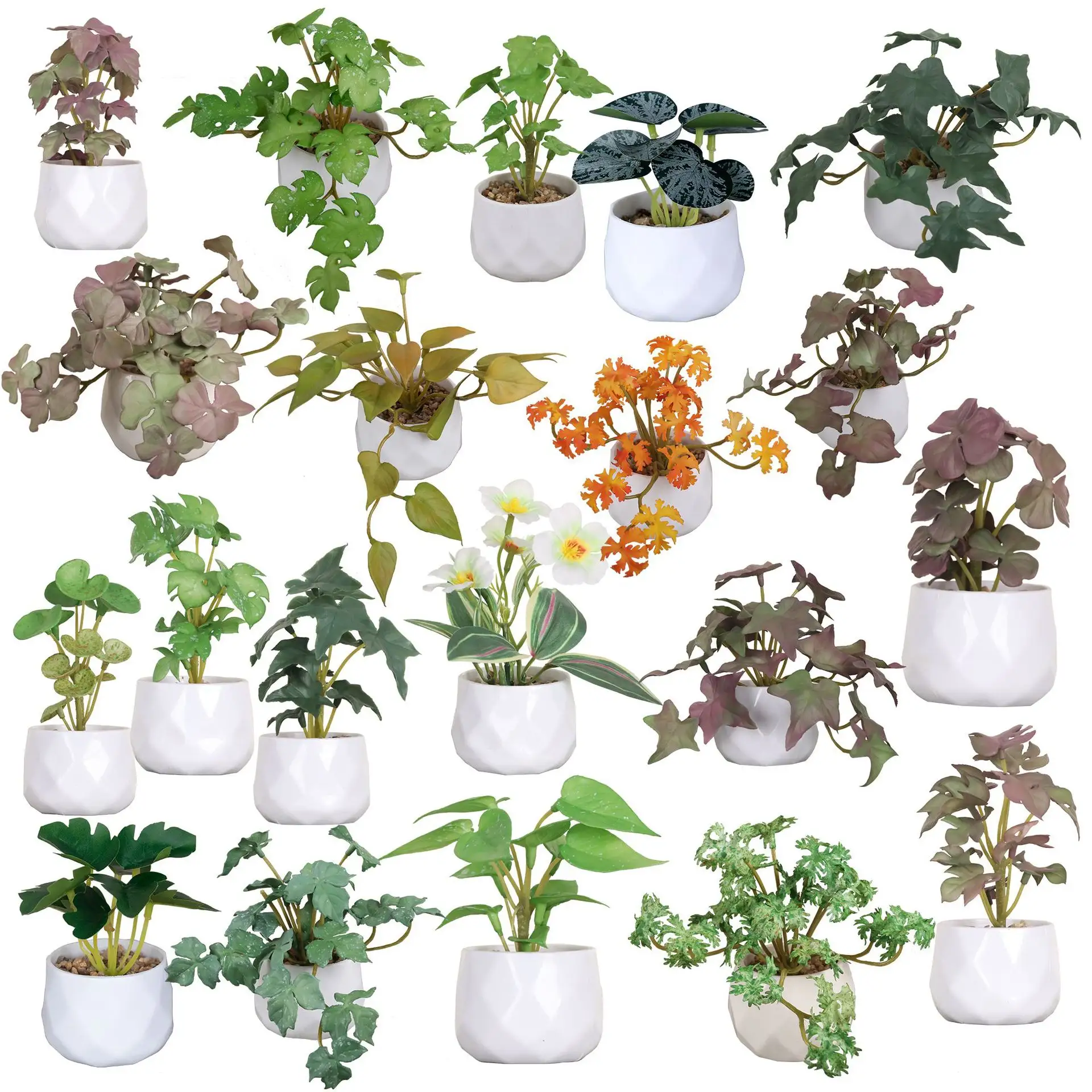 Tanaman mini berlian imitasi, tanaman hias tangan hijau mini, batu paving, simulasi plastik, tanaman pot, kombinasi desktop, bonsai buatan