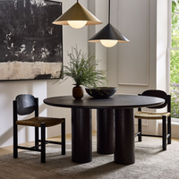 Meubles de style bois rond noir, table à manger en chêne massif avec 6 chaises en bois pour salle à manger
