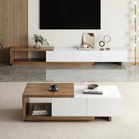 Ensemble Meuble TV et Table Basse en Noyer Style Mid-Century, Conception Extensible, Rangement Spacieux, Moderne, Fabrication OEM Personnalisée