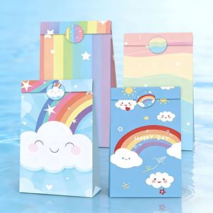 Bolsa de Regalo de Papel Kraft con Diseño de Arcoíris y Nubes, Sellada con Adhesivo, Base Cuadrada, Asa de Cuerda, Impresión a Color, para Dulces, Joyería, Fiestas de Cumpleaños - Product Image 2
