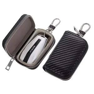 Premium Black New Car Key Signal block Bag GPS RFID Faraday Bag Shield Cage Pouch con cerniera custodia in alluminio fibra di carbonio