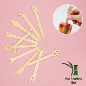 Bâtonnets de crème glacée en bambou naturel DIY Parent-enfant Dessin animé Mignon Créatif Bâtonnets de sucettes glacées jetables en bambou Vente en gros - Product Image 1