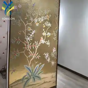 Kustom emas perak bunga merak bunga dilukis tangan Chinoiserie 3D dekorasi rumah Mural Wallpaper