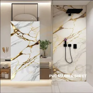 Design moderne 4x8 pieds 32 m² Plaques PVC Marbre Bleu Brume Imperméables Faciles à Poser Motif Damassé Gaufré pour Mur Extérieur - Product Image 6