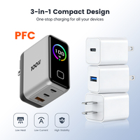 Cargador Rápido Tommox de 100W con Enchufe Reemplazable, Tipo C, 3 Puertos, con Pantalla Inteligente TFT, Adaptador de Cargador de Pared USB-C para Laptop y iPad