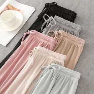 I-0287 New Women Summer Loose <b>Pants</b> High Waist Wide Leg Ice Silk Trousers Lady Casual Long <b>Pants</b> - Product Image 5