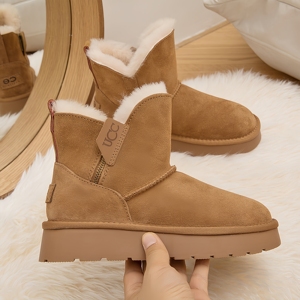 Ugau Phụ Nữ Thoải Mái Mềm Cao Nút Tuyết Khởi Động Da Cừu Len Da Tự Nhiên Dày Đế Ngoài Mùa Đông Khởi Động Ấm Áp Cho - Product Image 2