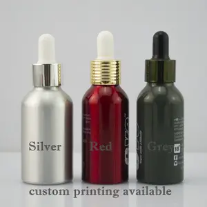 Líquido de aceite esencial de grado alimenticio 30ml 50ml 60ml botella cuentagotas de aluminio rojo gris plateado con tapa a prueba de niños