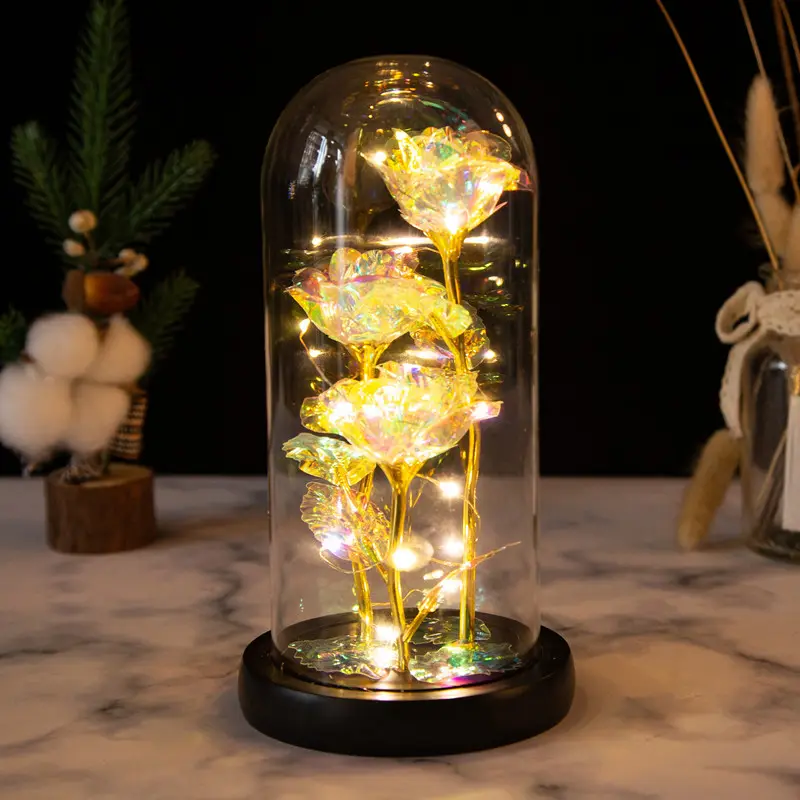 Infinity Rose Artificial Flower Gift Led Light Flower Glass Dome 24k Gold Artificial Galaxy Rose Flowers per il regalo di san valentino