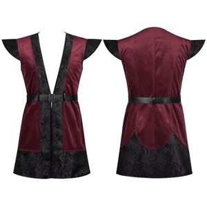 Haut ajusté long à volants de style rétro médiéval britannique rouge bordeaux, idéal pour Halloween (inspiration européenne et américaine) - Product Image 4