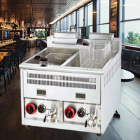 Ventes chaudes en gros, friteuse à gaz à 2 cuves, machine à frites françaises, friteuse commerciale de comptoir à gaz pour les magasins d'alimentation