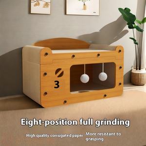 Grote Schattige Kat Kartonnen Huis Met Hangende Bal Speelgoed Kat Krabplank En Bed Meubels Voor Multi-Katten - Product Image 6