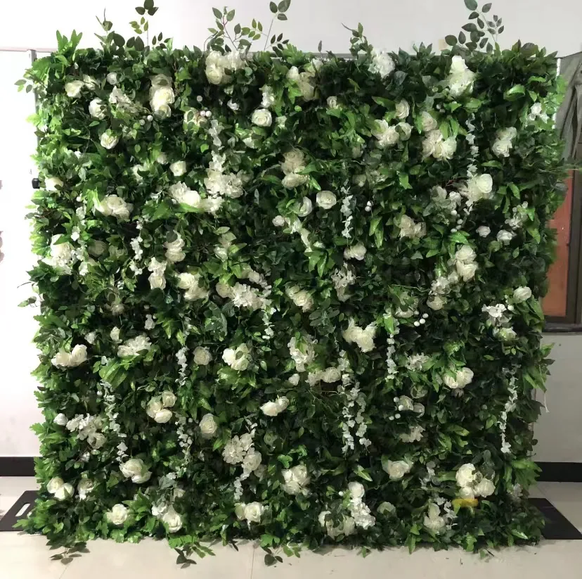 qq64 3D Artificial Flower Wall Green Leaves Wall Decorative Flower Wall For Wedding Home Decor