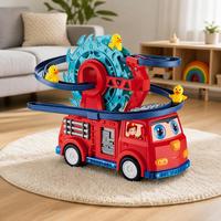 Camion de pompiers éducatif à piles avec lumières et sons réalistes, construction en plastique, toboggan en spirale - Pour les enfants de 2 à 14 ans