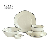 Assiette en Céramique Blanche Joyye Bone China, Bord Noir, Service de Table pour Dîner et Usage Quotidien