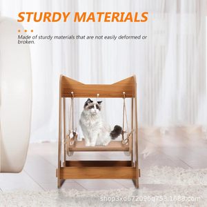 Cross-border wooden cat <b>swing</b> rocking bed, solid wood home cat toy hammock, indoor hemp <b>rope</b> hanging cat bed - Product Image 5