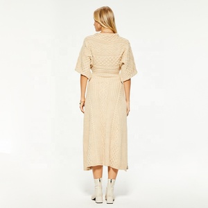 Nuovo <span class=keywords><strong>Abito</strong></span> <span class=keywords><strong>Lungo</strong></span> a Maglia con Mezze Maniche in Maglia a Trecce Caldo Color Kaki Autunno-Inverno 2025 - Product Image 5