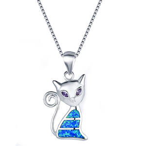 Cute Animal <strong>Fox</strong> Pendant Blue White Green Fire Opal <strong>Necklaces</strong> for Women 925 Sterling Silver Purple Zircon Rainbow Cat <strong>Necklace</strong> - Product Image 3