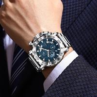 Jam Tangan POEDAGAR 892 Merek Ternama Mewah Dial Besar Bahan Stainless Steel Bercahaya Tahan Air Kronograf Tanggal Relogio Masculino