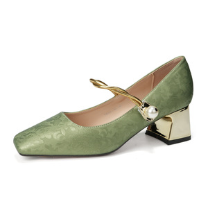 Escarpins Mary Jane à bout carré, talon carré, motif floral, bride unique, boucle décorative, chaussures pour femmes 5688-16 - Product Image 4