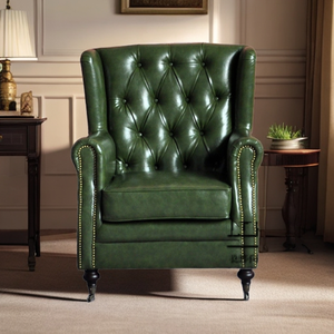 Luxo Leisure Antique Poltrona <span class=keywords><strong>Chesterfield</strong></span> Vintage Tan Couro Botões Tufted <span class=keywords><strong>Wingback</strong></span> Cadeira para Cigar Lounge - Product Image 2