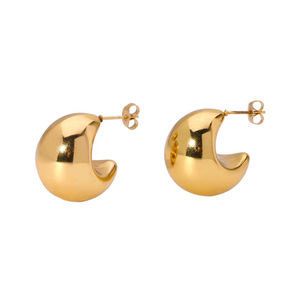 Mode plaqué or haute poli épais boucles d'oreilles en forme de C pas de décoloration en acier inoxydable gros croissant demi-cercle boucles d'oreilles femmes - Product Image 1