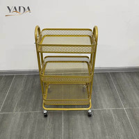 Chariot de salon de beauté au design moderne, 3 niveaux, chariot de pédicure, chariot de salon de manucure, chariot de beauté doré avec roues verrouillables