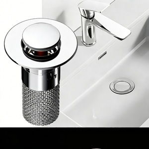Push <b>Down</b> Pop Up Sink Drain With Filter Mesh Chrome Plated Bathroom Faucet Accessory Circle Shape Compression Fit - Product Image 1