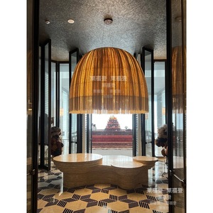 Wabi Sabi Style Chandelier Hand Woven Gold Round E27 Six Head For <b>Dining</b> Room Hotel Lobby Decoration - Product Image 5