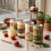 Boîte en PET vide en gros à prix abordable, pot en plastique transparent personnalisé avec logo, couvercle à languette métallique scellé pour desserts