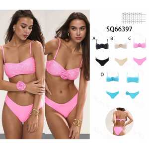 Costume da bagno floreale da donna due pezzi, bikini estivo da spiaggia con top a fascia e slip a vita alta con laccetti laterali, taglie S-XL, all'ingrosso sq66397 - Product Image 1