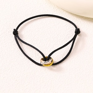 Minimalist Two-tone Interlocking Circle Adjustable Rope Colorful Stainless Steel 3 Rings Satin <b>Bracelet</b> - Product Image 4
