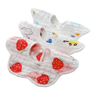 Bavoir en gaze de coton peigné haute densité avec pétales rotatifs à 360 degrés, serviette ronde pour bébé, ensemble de bavoirs en tissu pour garçon et fille