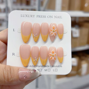 916-920 hecho a mano 10 Uds Material a presión <span class=keywords><strong>uñas</strong></span> postizas diseño de almendra modelo de moda flor personalizada tallado dedos - Product Image 4