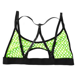 Top corto de malla con cuello Halter para mujer, Top elástico con tirantes finos para los hombros, entrecruzado - Product Image 5