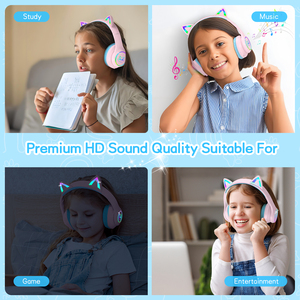 LOBKIN Casque pour enfants à oreilles de <span class=keywords><strong>chat</strong></span>, pliable, idéal pour le sport, l'école <span class=keywords><strong>et</strong></span> les cours en ligne, protection auditive, lumière RGB – Meilleures ventes - Product Image 4