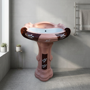 Lavabo de Pedestal Cuadrado de Cerámica con Aspecto de Madera Moderno y Lujoso, Lavabo Decorativo para Baño, Artículos Sanitarios - Product Image 2