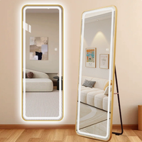 Miroir sur pied rectangulaire intelligent à LED moderne avec capteur tactile, anti-buée et rétroéclairé pour le corps entier