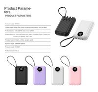 Batterie externe portable ultra-mince avec 4 câbles intégrés, affichage LED, 3000-5000mAh, charge rapide, double USB, Micro USB, Type-C